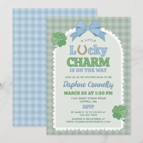 Blue Bow Horseshoe Lucky Charm Boy Baby Shower