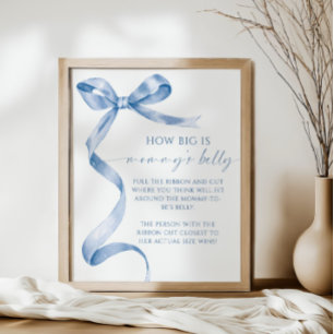 Blue Bow How Big is Mommy's Belly Baby Shower Game Poster