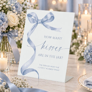 Blue Bow How Many Kisses Are In The Jar Pedestal Sign