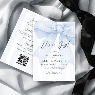 Blue bow its a boy baby shower all in one invitation