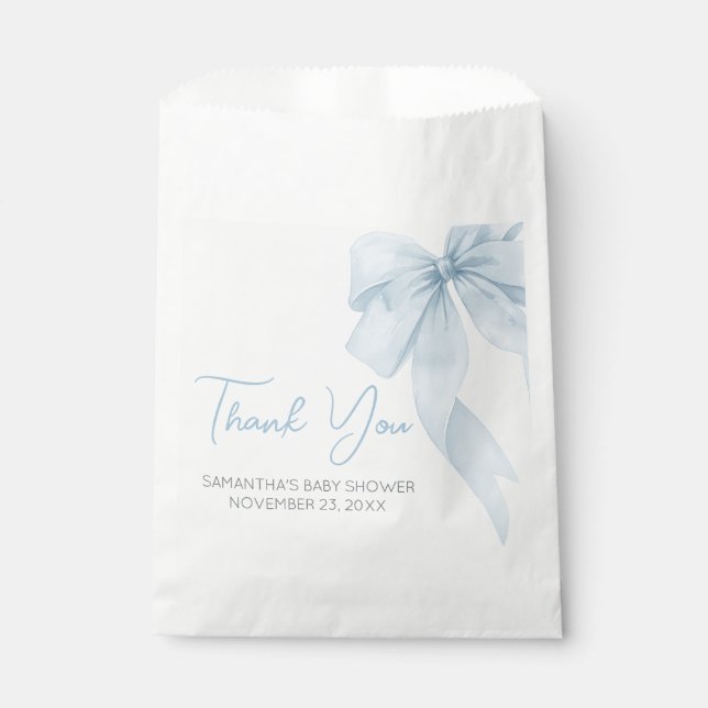 Blue Bow Its A Boy Baby Shower Favor Bag (Front)