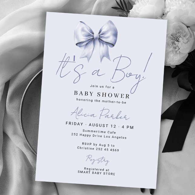 Blue bow its a boy baby shower invitation (Creator Uploaded)