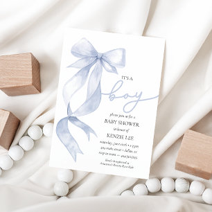 Blue Bow It's a Boy Baby Shower Invitation