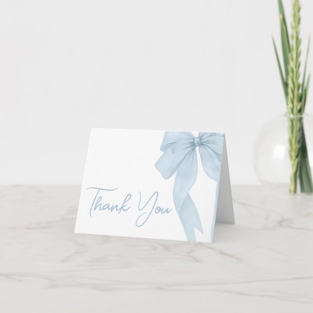Blue Bow Its A Boy Baby Shower Letterpress Thank You Card (Front)