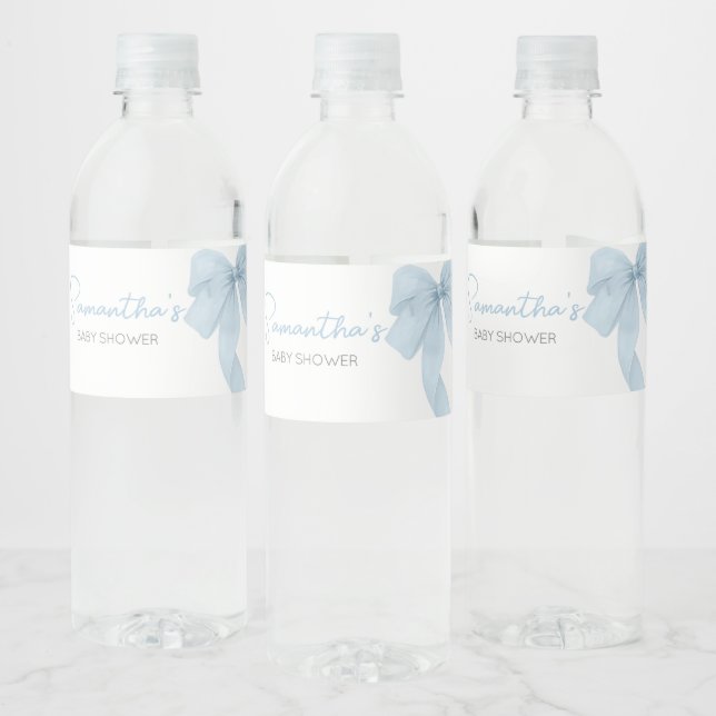 Blue Bow Its A Boy Baby Shower Water Bottle Label (Bottles)