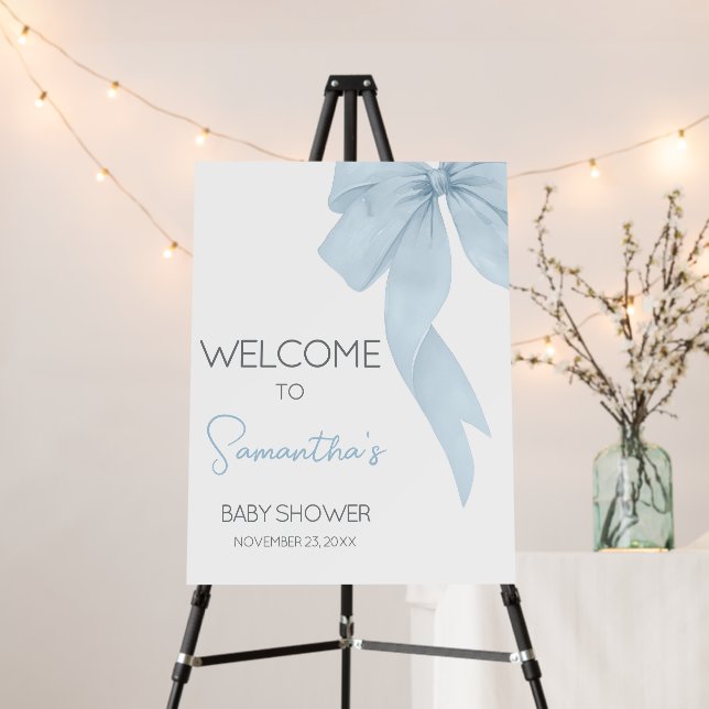 Blue Bow Its A Boy Baby Shower Welcome Sign (In Situ (Stand))