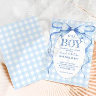 Blue Bow It's A Boy Shower Invitation