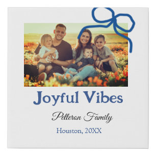 Blue bow joyful Vibes add family name photo christ Faux Canvas Print