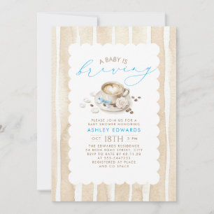 Blue Bow Latte Coffee Boy Baby Shower Invitation