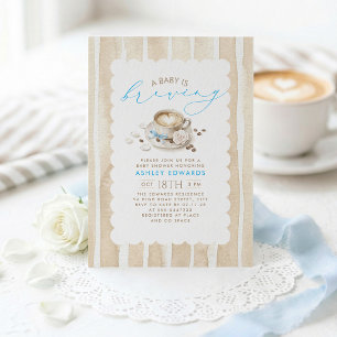 Blue Bow Latte Coffee Boy Baby Shower Invitation