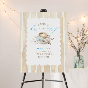 Blue Bow Latte Coffee Boy Baby Shower Welcome Foam Board