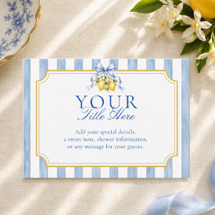 Blue Bow Lemon Create Your Own Baby Shower Enclosure Card