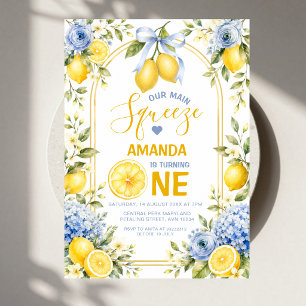 Blue Bow Lemon Sweet One birthday Main Squeeze Invitation