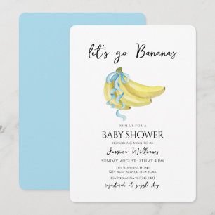 Blue Bow Let's Go Bananas Baby Shower Invitation