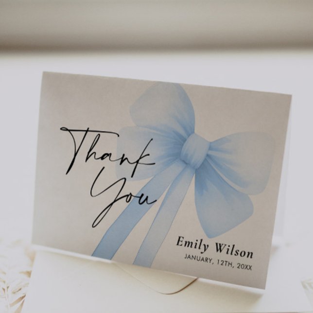 Blue Bow  Letterpress Thank You Card (Creator Uploaded)