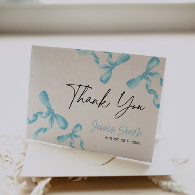 Blue Bow  Letterpress Thank You Card (Creator Uploaded)