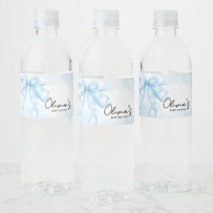 Blue Bow Little Boo Baby Shower Water Bottle Label
