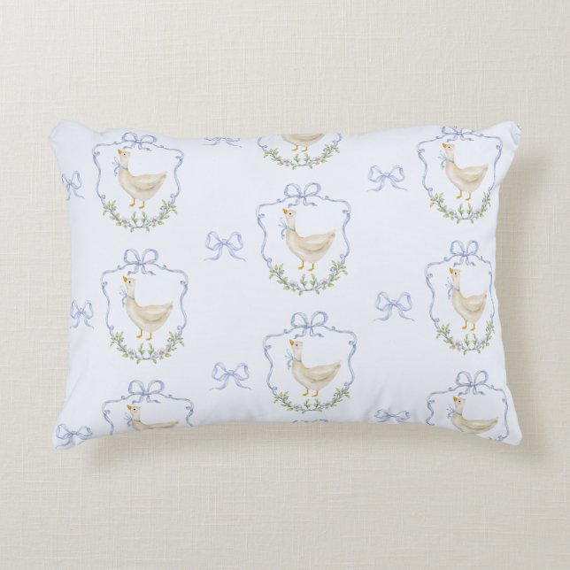 Blue Bow little Goose Whimsical Crest baby Boy Accent Pillow (Front)