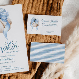 Blue Bow Little Pumpkin Baby Shower Diaper Raffle Enclosure Card