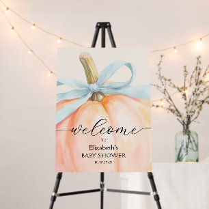 Blue Bow Little Pumpkin Baby Shower Welcome Foam Board