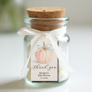 Blue Bow Little Pumpkin Boy Baby Shower Gift Tags
