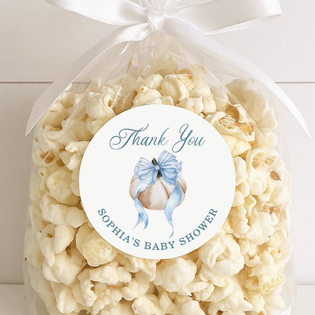 Blue Bow Little Pumpkin Boy Baby Shower Stickers (Creator Uploaded)
