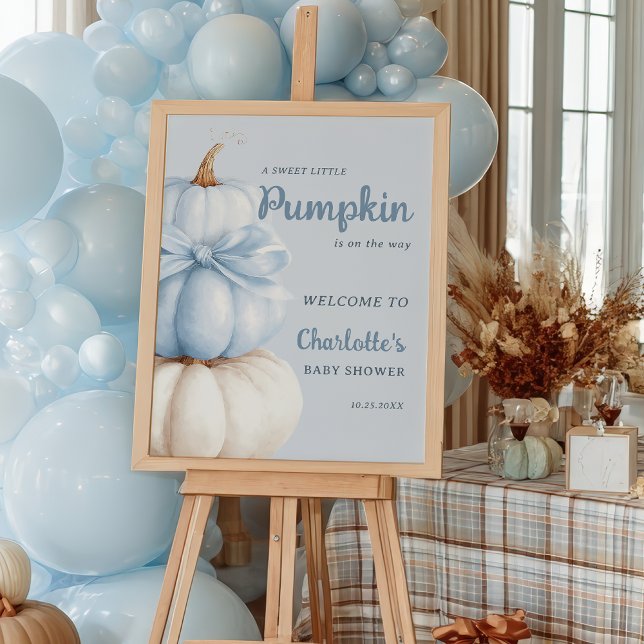 Blue Bow Little Pumpkin Boy Baby Shower Welcome Foam Board (Blue Bow Little Pumpkin Boy Baby Shower Welcome Foam Board)
