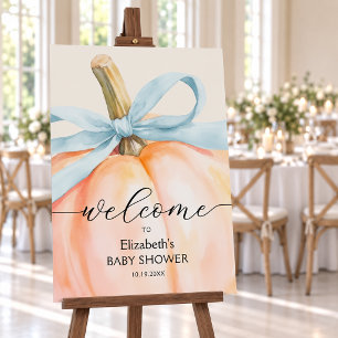 Blue Bow Little Pumpkin Boy Baby Shower Welcome Foam Board