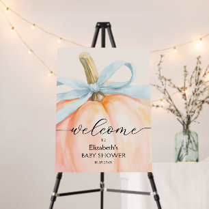 Blue Bow Little Pumpkin Boy Baby Shower Welcome Foam Board