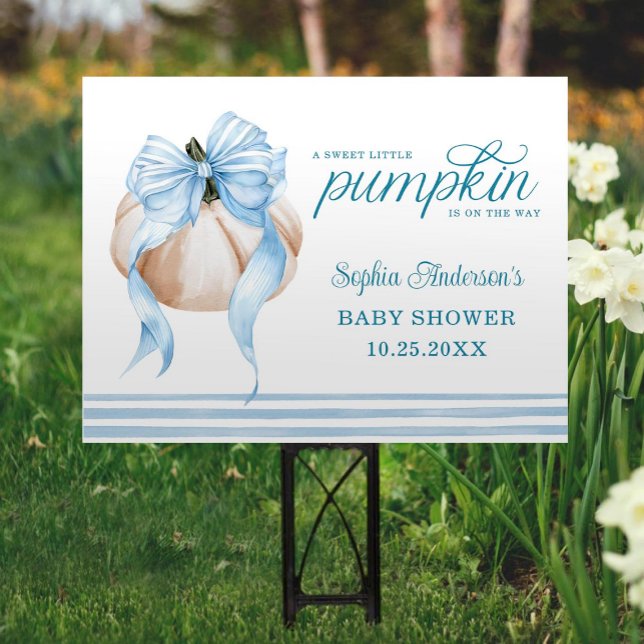 Blue Bow Little Pumpkin Boy Baby Shower Yard Sign (Creator Uploaded)