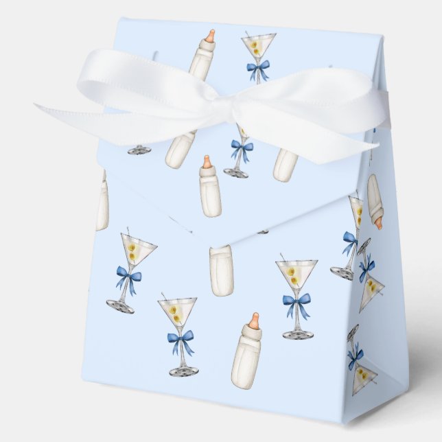 Blue Bow Martinis Baby Bottles Baby Shower Favor Boxes (Front)