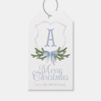 Blue Bow Merry Christmas Crest Gift Tag - A