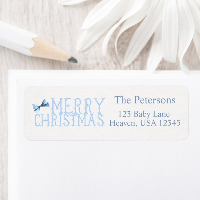Blue Bow Merry Christmas Return Label (Insitu)