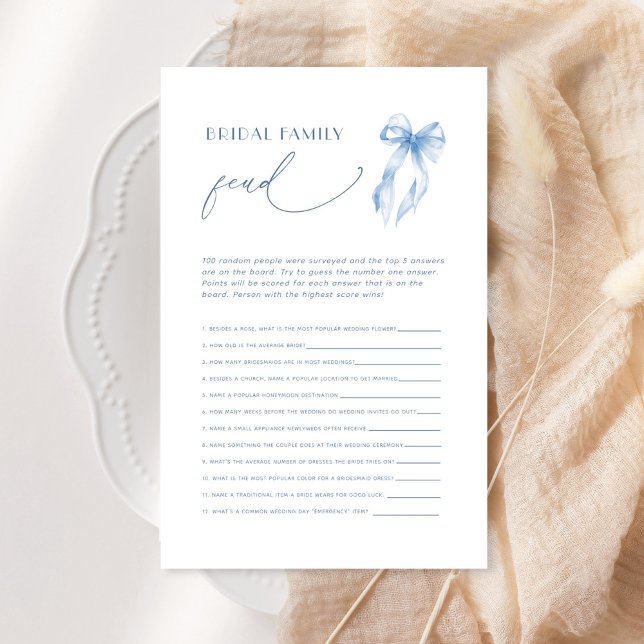 Blue Bow Minimal Bridal Shower Survey Says Game (Creator Uploaded)