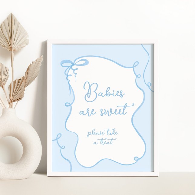 Blue bow minimalist Babies are sweet baby shower Poster (Creator Uploaded)