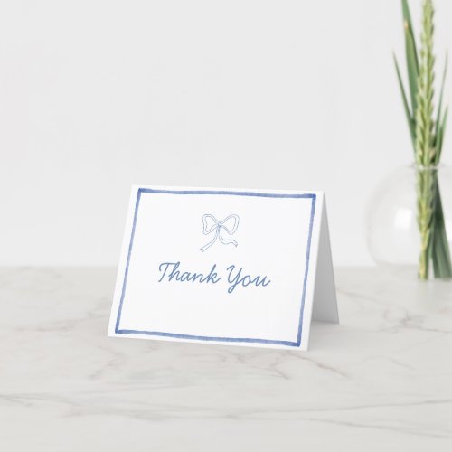 Blue Bow Minimalist Script Blank Thank You Card