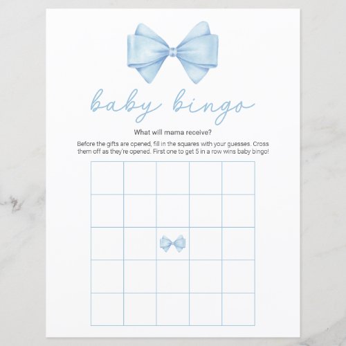 Blue Bow Modern Baby Shower Bingo Game