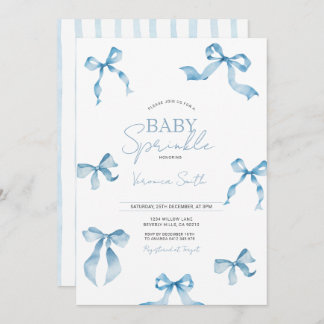 Blue Bow Modern Baby Sprinkle Invitation