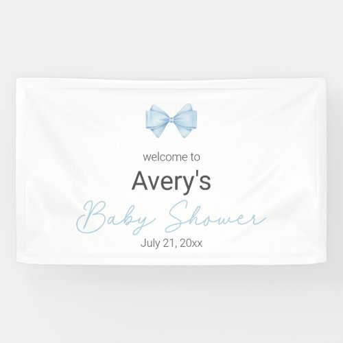 Blue Bow Modern Boy Baby Shower  Banner