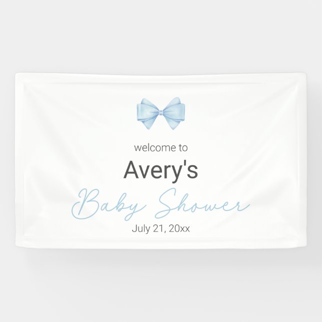 Blue Bow Modern Boy Baby Shower  Banner (Horizontal)