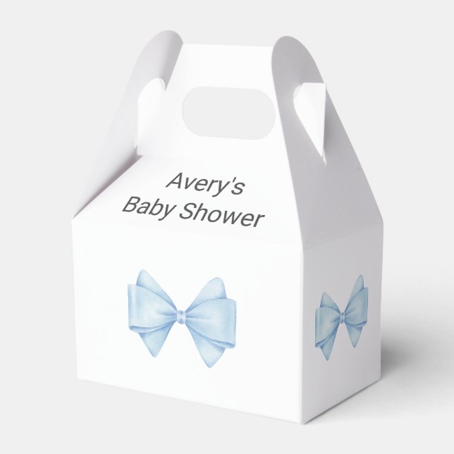 Blue Bow Modern Boy Baby Shower Favor Boxes (Front Side)