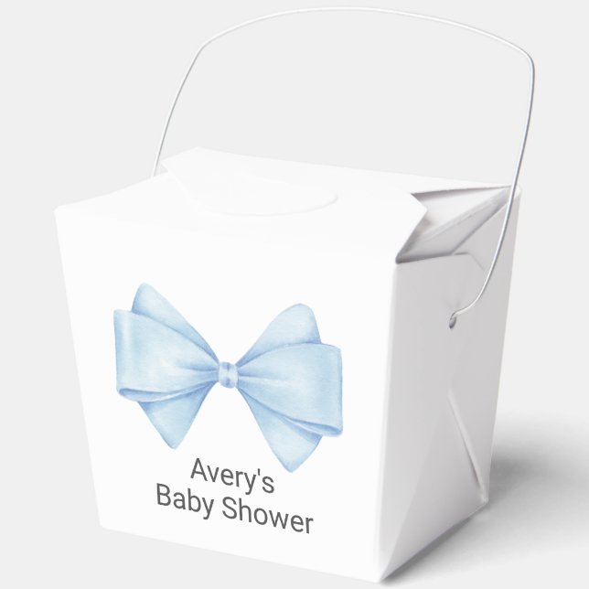 Blue Bow Modern Boy Baby Shower Favor Boxes (Front)