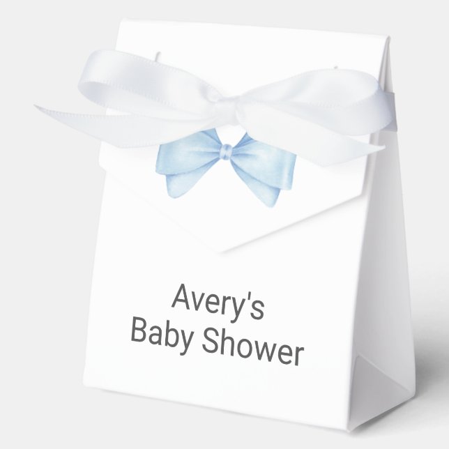 Blue Bow Modern Boy Baby Shower Favor Boxes (Front)