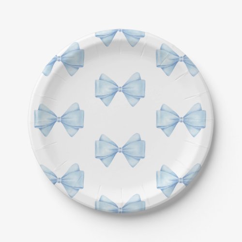 Blue Bow Modern Boy Baby Shower Paper Plates
