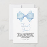 Dusty Blue Elegant Bow Boy Baby Shower Thank You Card