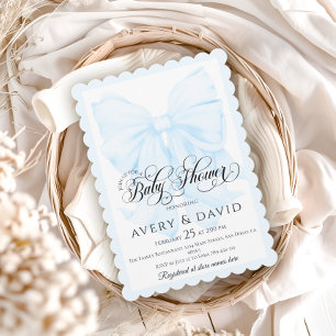 Blue Bow Modern Elegant Baby Boy Shower Invitation