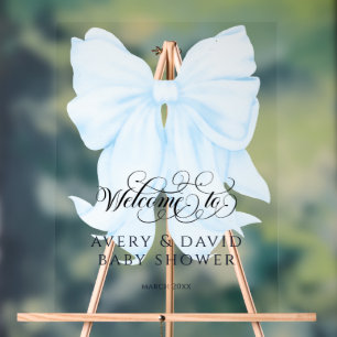 Blue Bow Modern Elegant boy Baby Shower Acrylic Sign