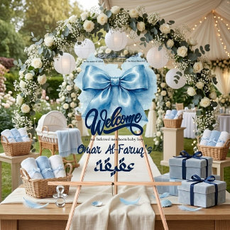 blue bow muslim baby boy aqeeqah acrylic sign