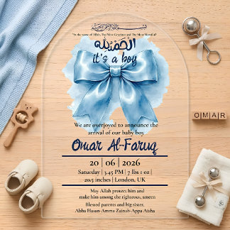 blue bow muslim baby boy birth announcement