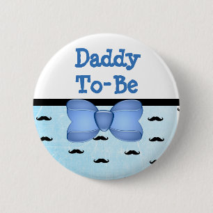 Blue Bow & Mustache Daddy to be Baby Shower Button